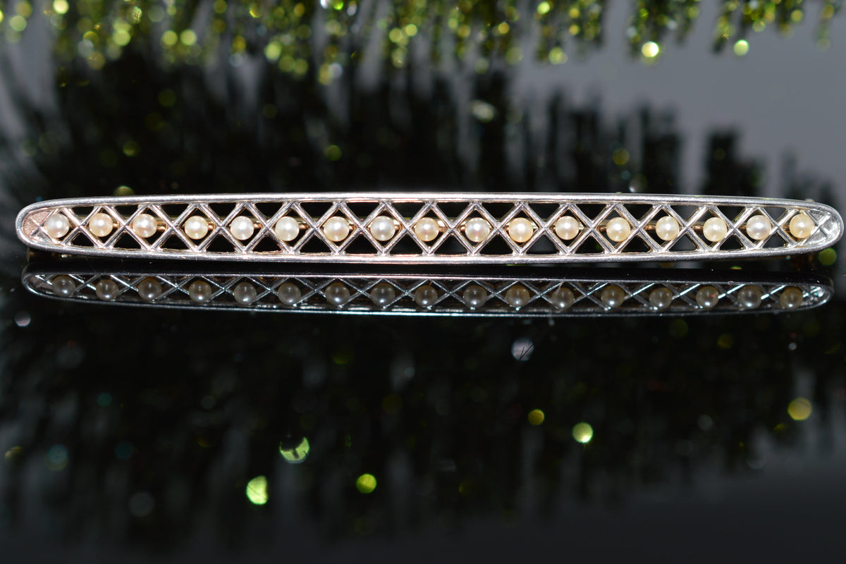 14K Two Tone Gold 3 Inch Long Pearl Bar Pin