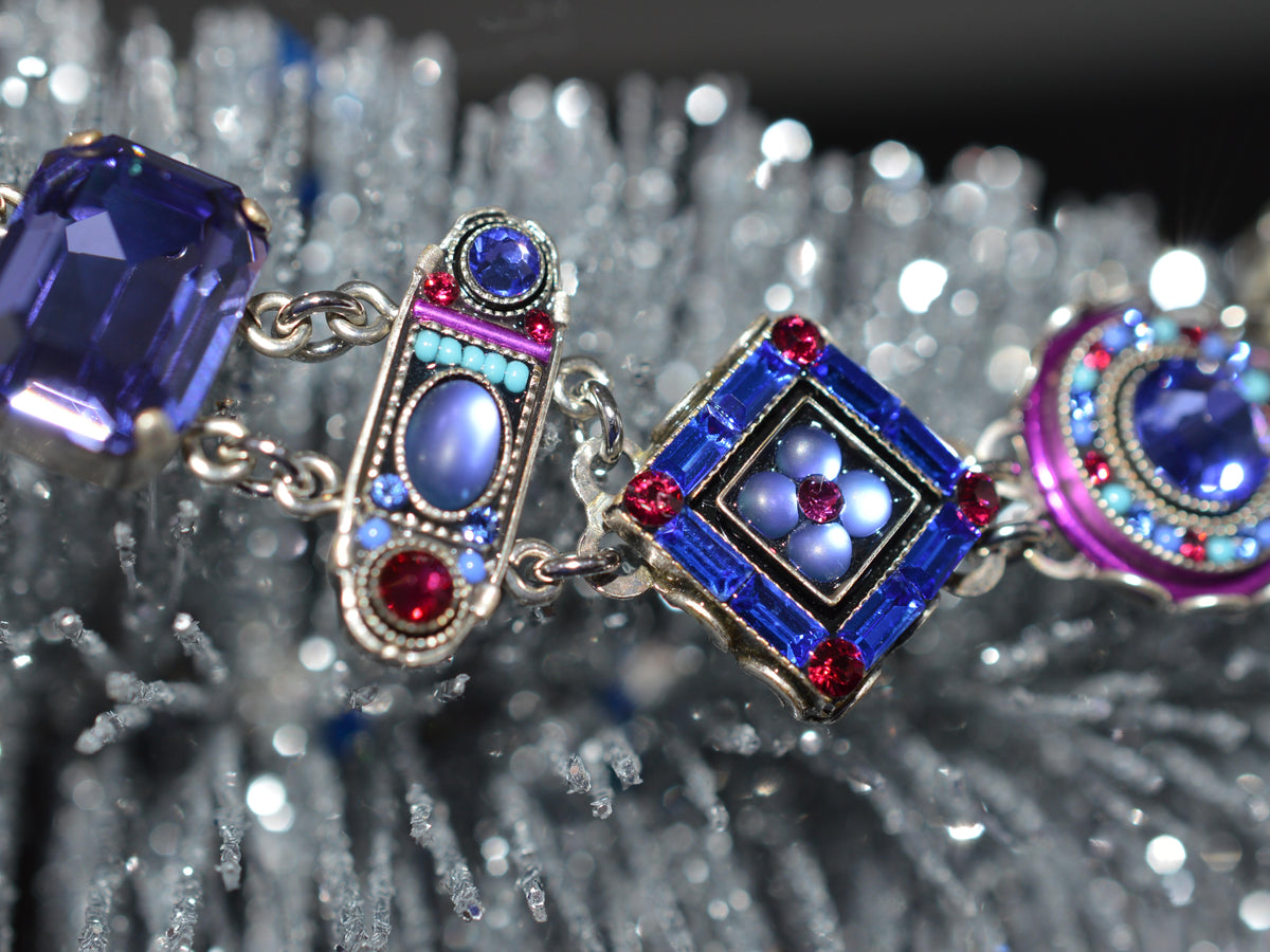Antique Silver Plate La Dolce Vita Bracelet With Tanzanite Color Crystals by Firefly