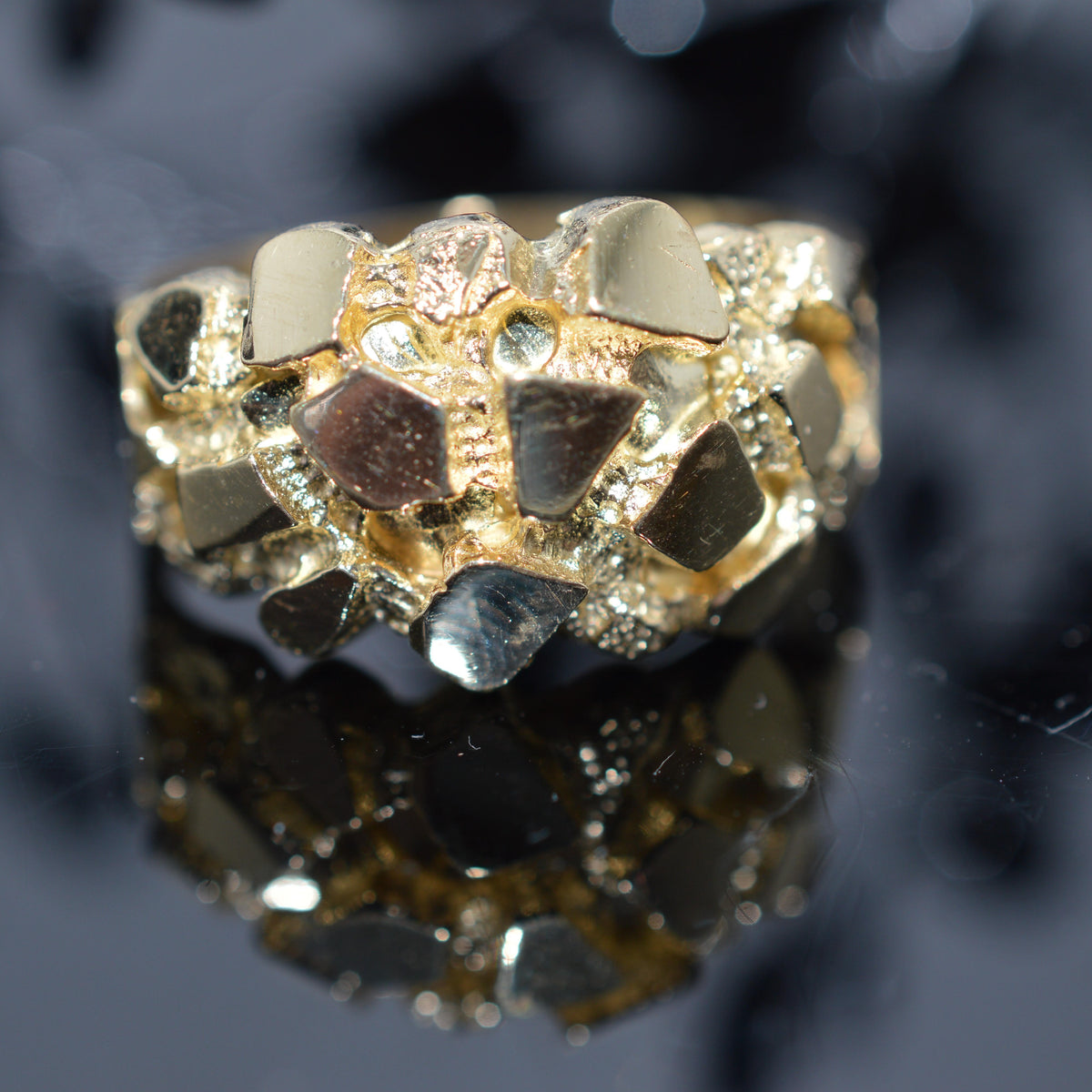 14K Yellow Gold Nugget Dome Ring