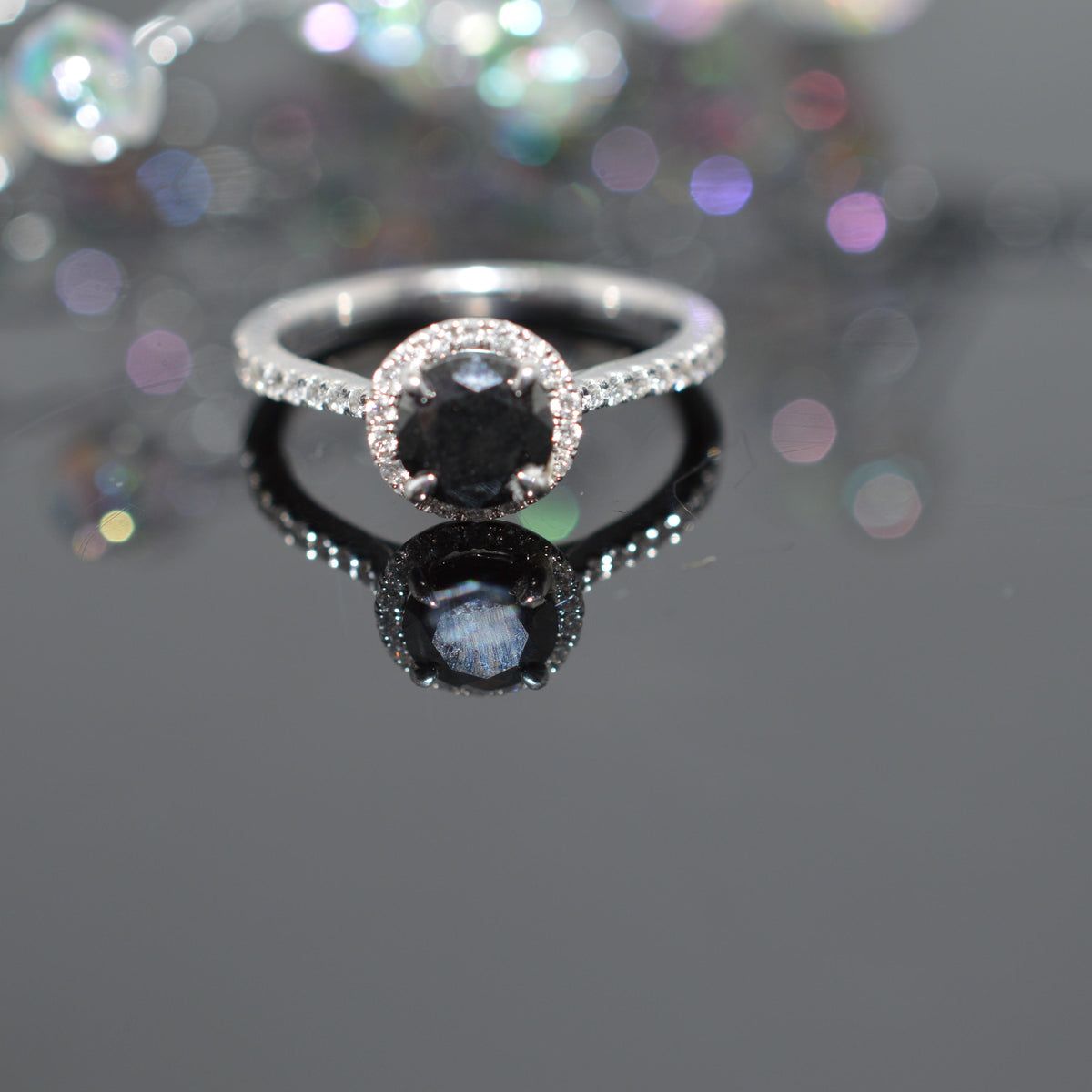 14K White Gold 1 Carat Total Weight Black & White Diamond Engagement Ring