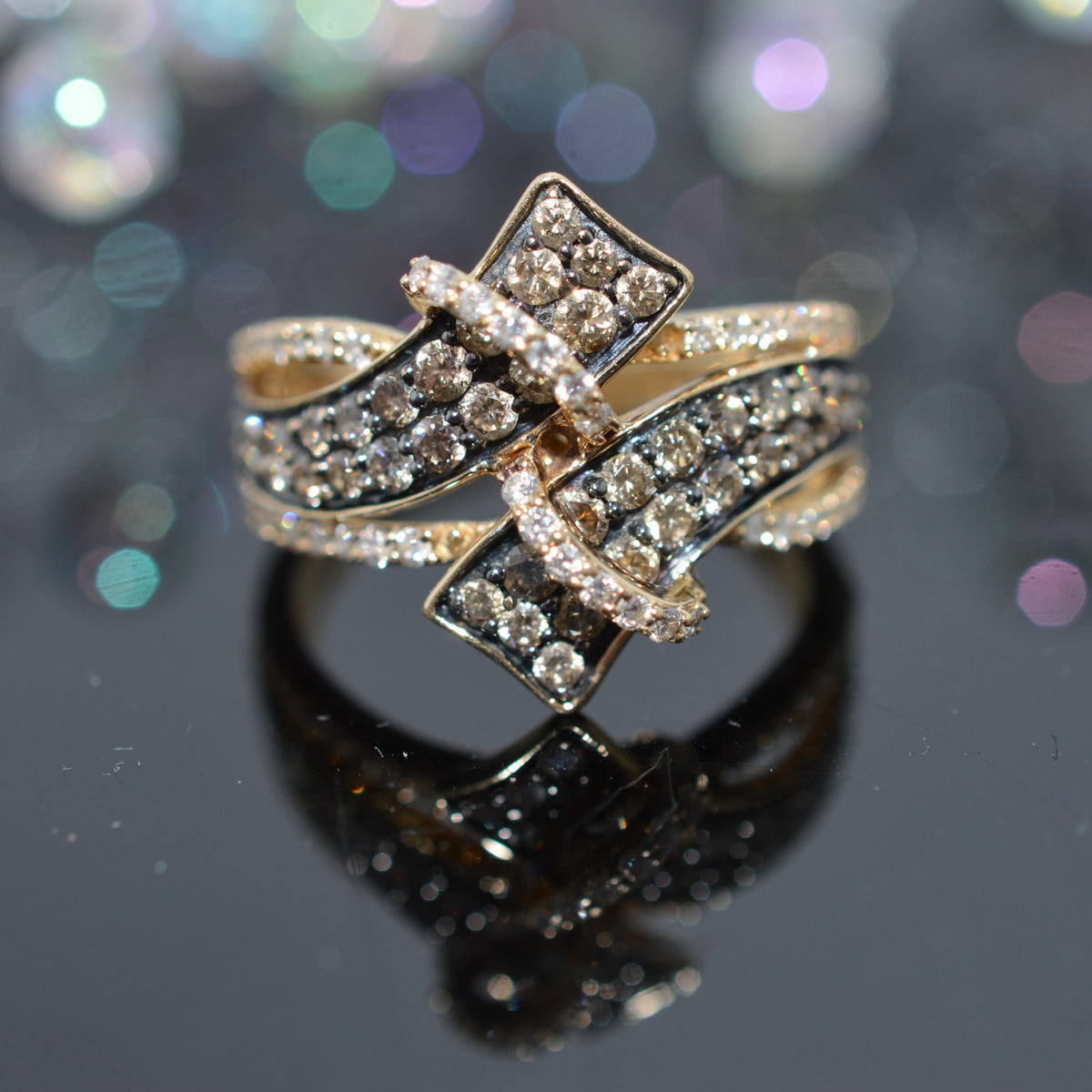 14K Yellow Gold "LeVian" Chocolate & White Diamond Ring