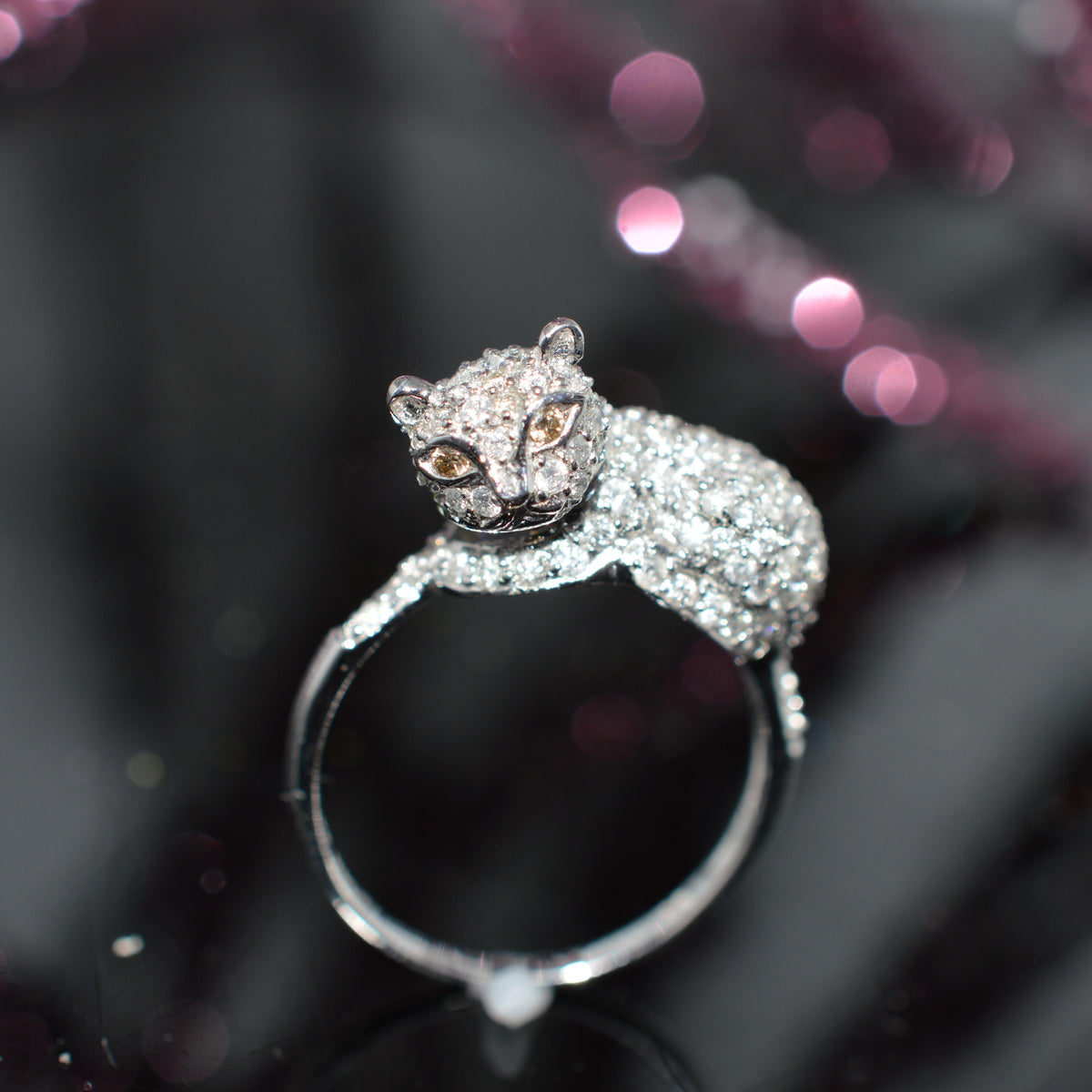 14K White Gold 1.08 Carat Total Weight Diamond Cat Ring