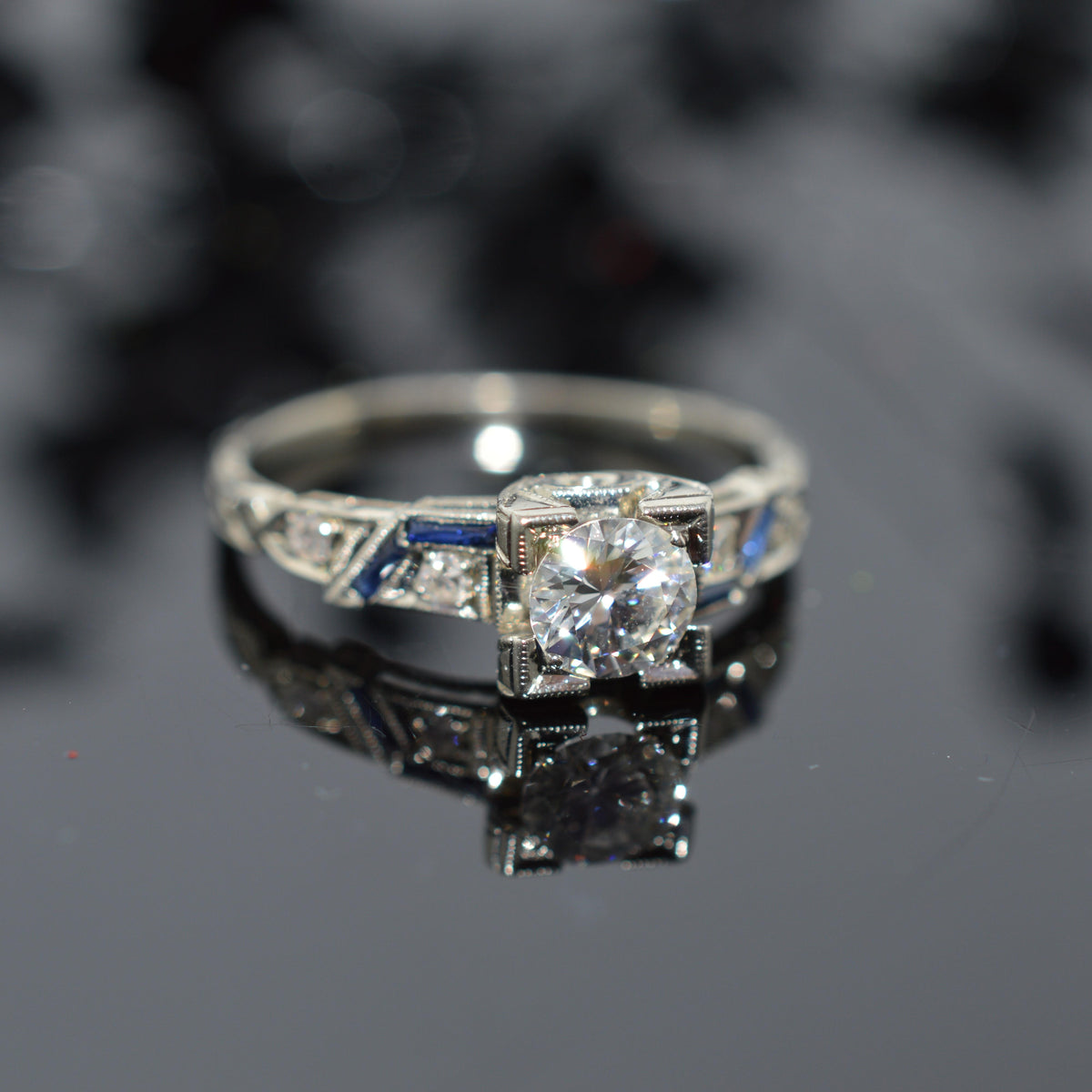 18K White Gold Antique Original Art Deco Diamond Engagement Ring
