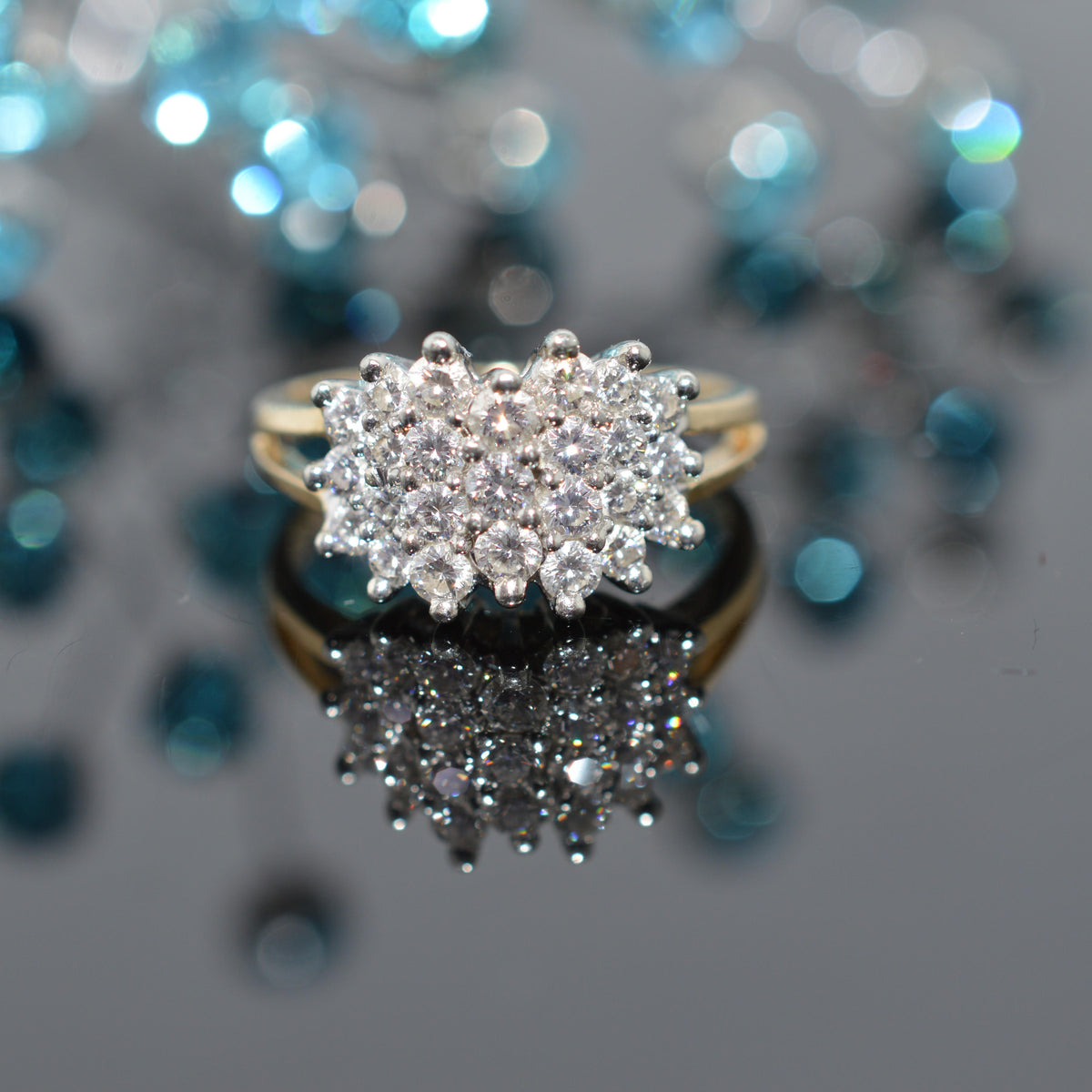 14K Two Tone Gold 1 Carat Total Weight Diamond Cluster Ring