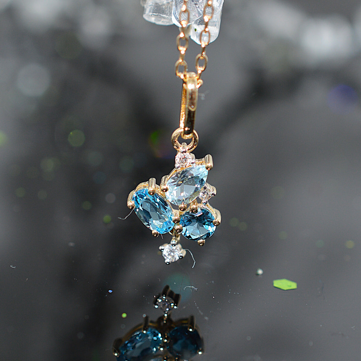 14K White Gold Blue Topaz & Diamond "Facets of Light" Necklace