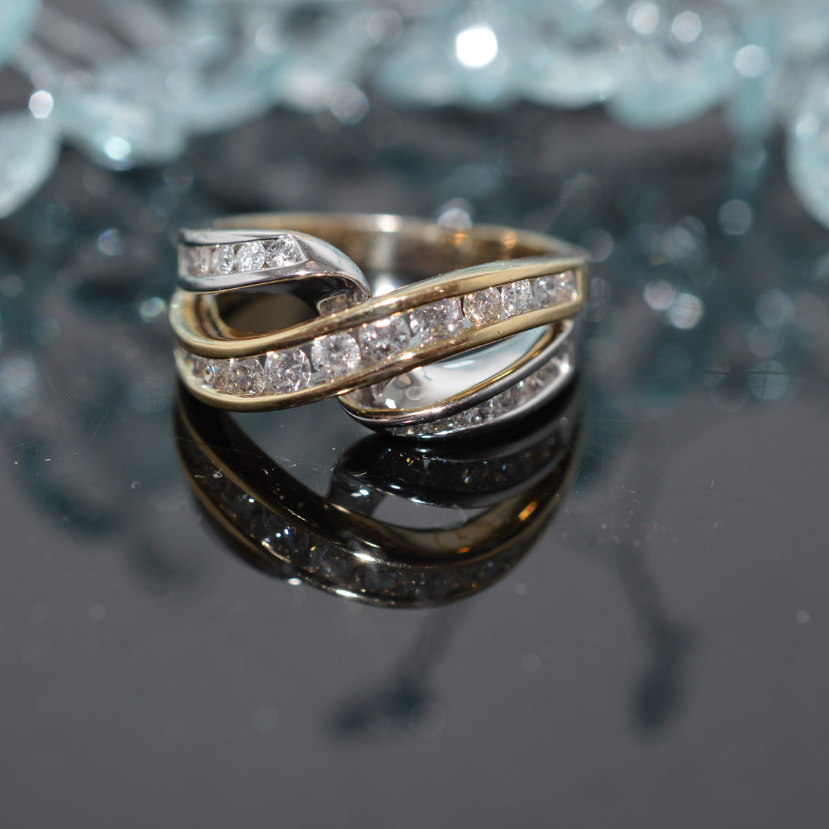 14K Two Tone Gold Channel Set Diamond Ring