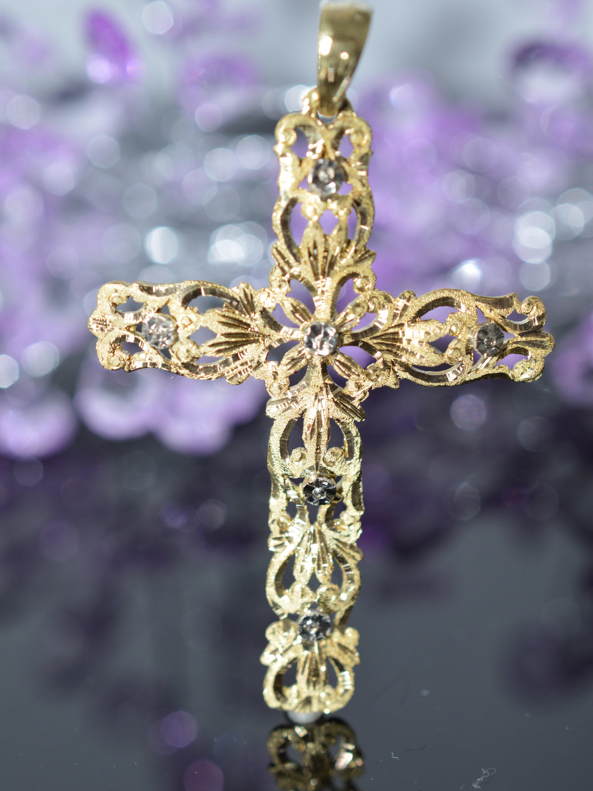18K Two Tone Gold Large Filigree Cross