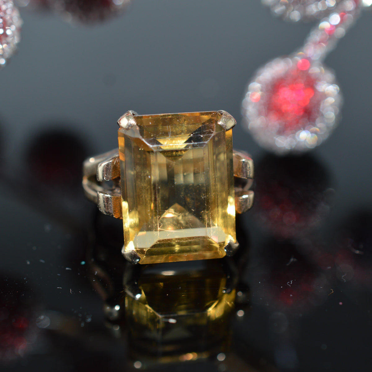 10K Yellow Gold Emerald Cut Citrine Ring