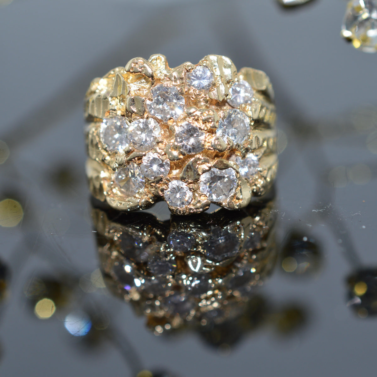 14K Diamond Cut Nugget Design Diamond Ring