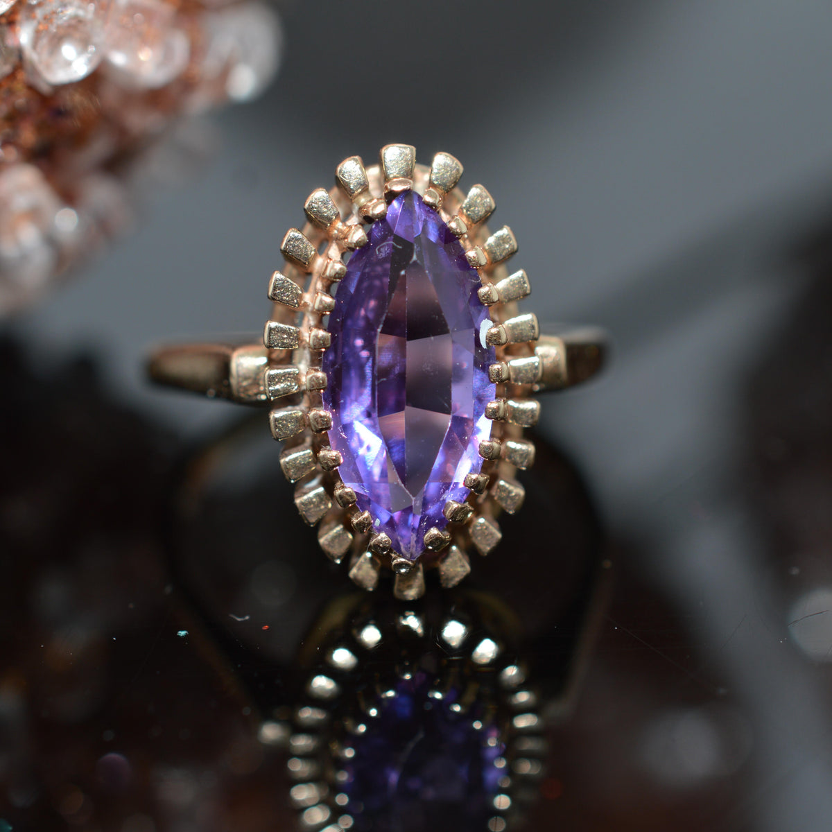 10K Yellow Gold Ring With Marquise Purple Synthetic Stone
