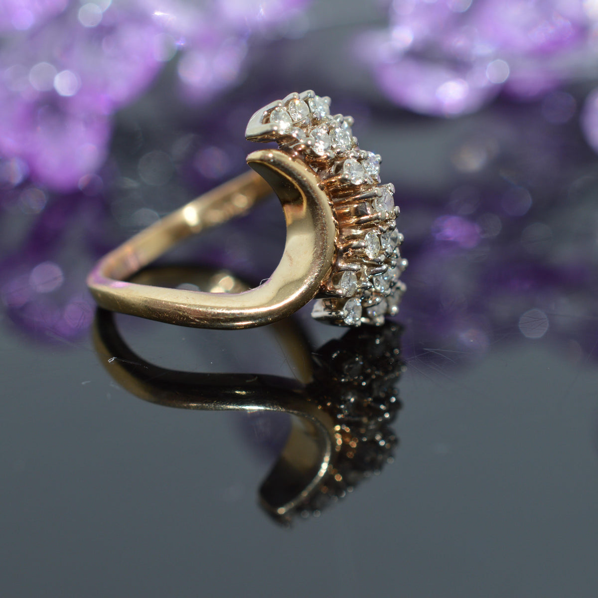 14K Two Tone Gold And .35 Carat Total Weight Diamond Cluster Ring