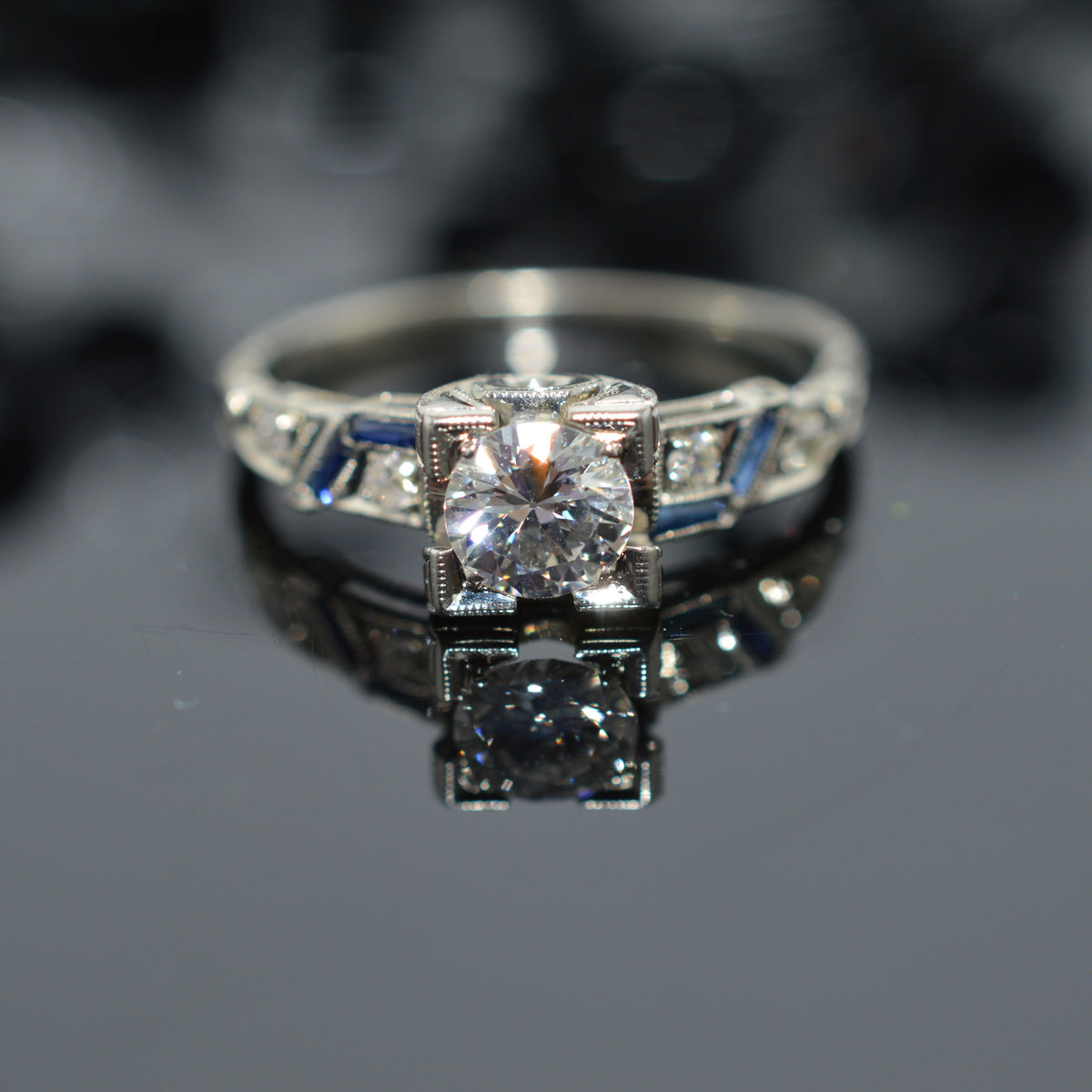 18K White Gold Antique Original Art Deco Diamond Engagement Ring