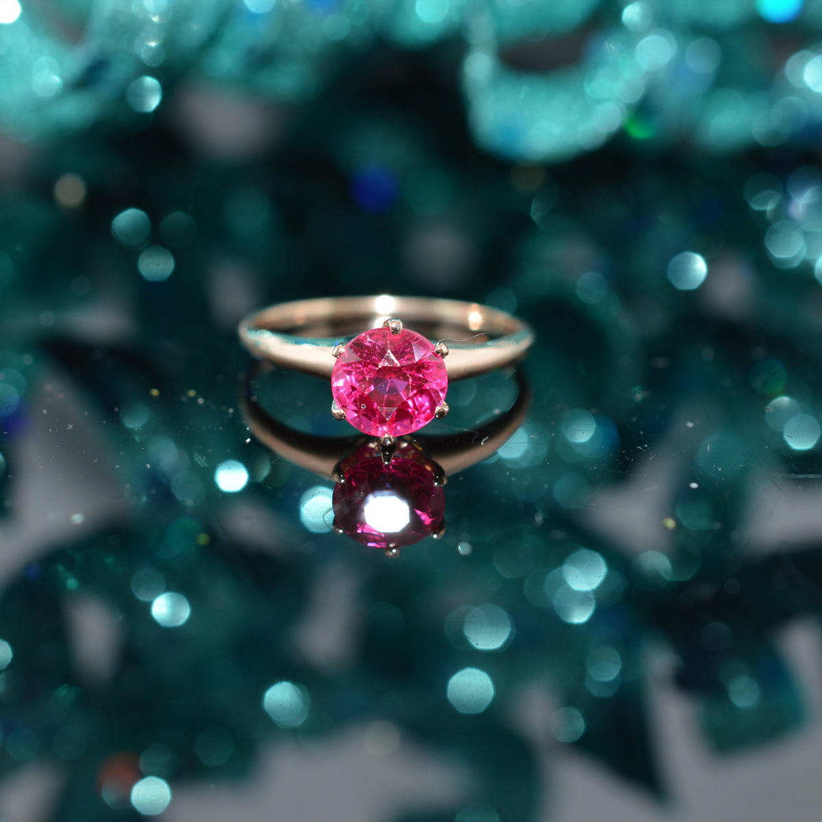 10K Yellow Gold Round Syn Ruby Ring by Ostby & Barton