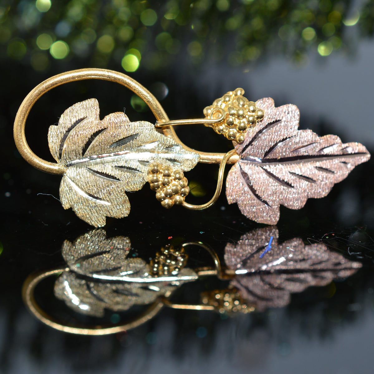 10K Tri-Color Black Hills Gold 2.75 Inch Long Brooch