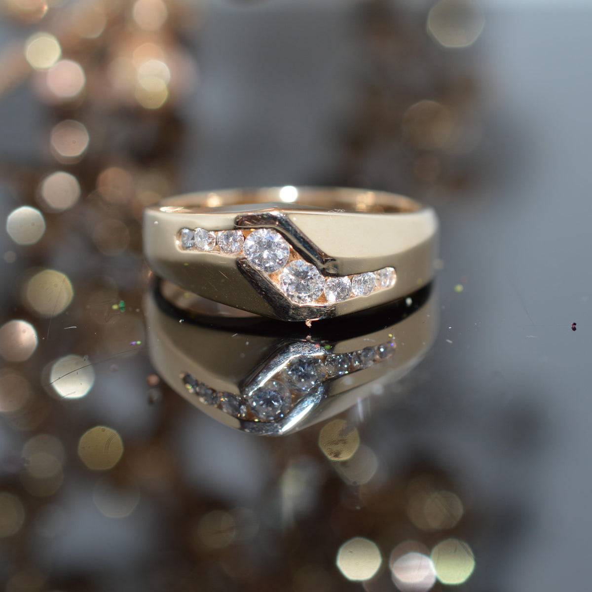 14K Yellow Gold Gents 1/2 Carat Total Weight Diamond Ring