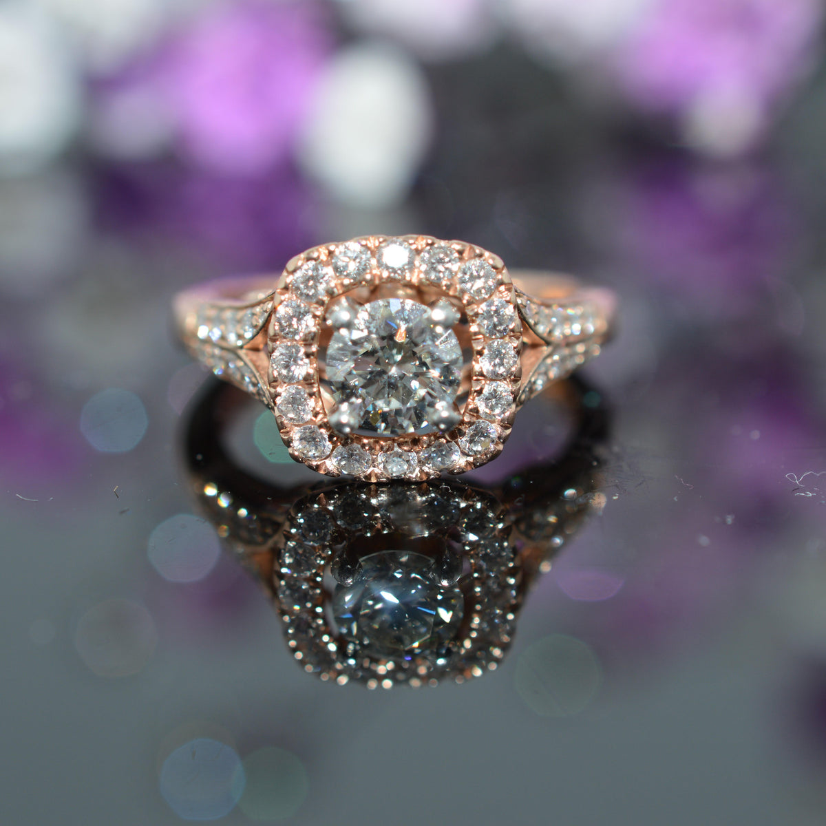 14K Rose Gold Leaf & Vine Style Diamond Engagement Ring