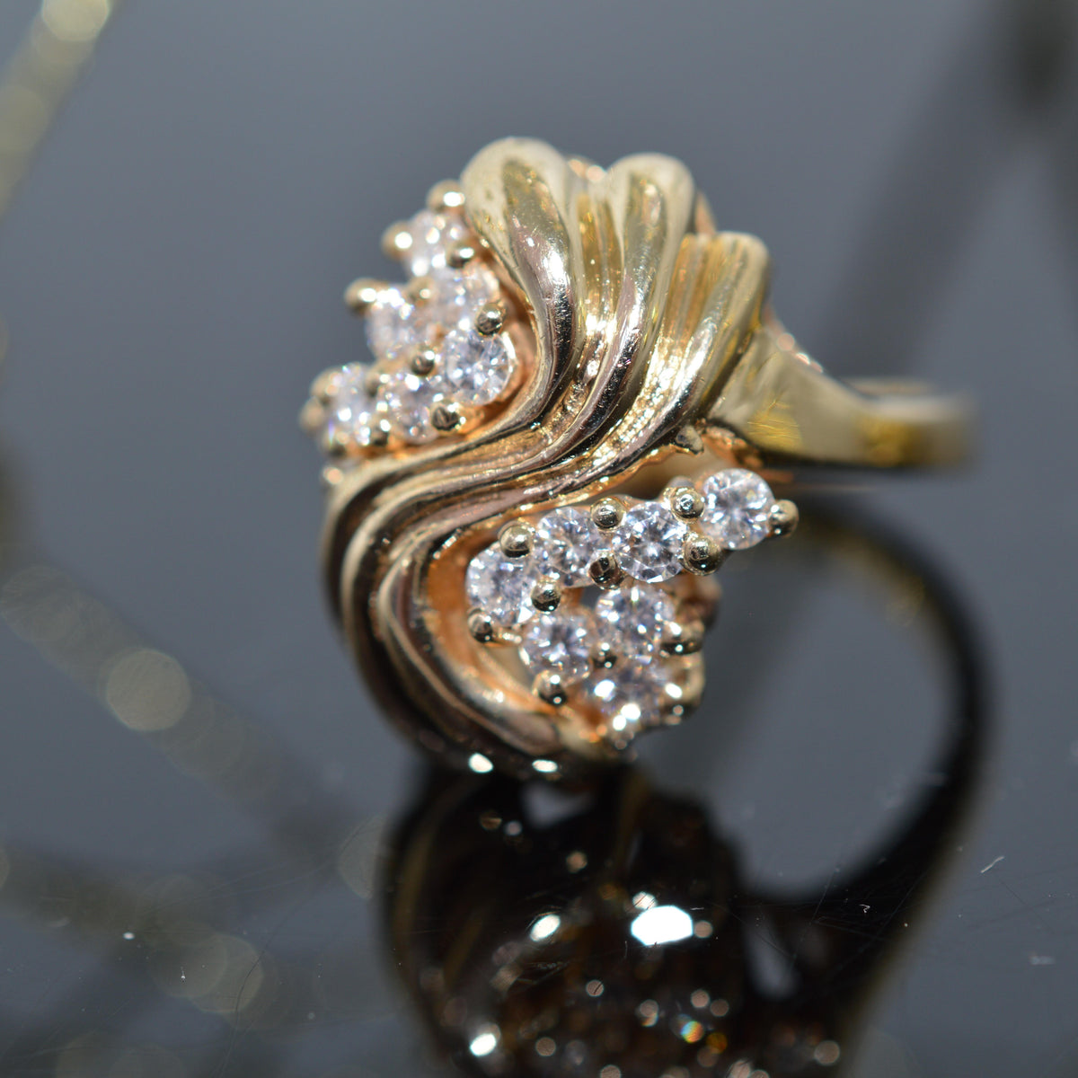 Beautiful 14K Yellow Gold Diamond Cluster Ring