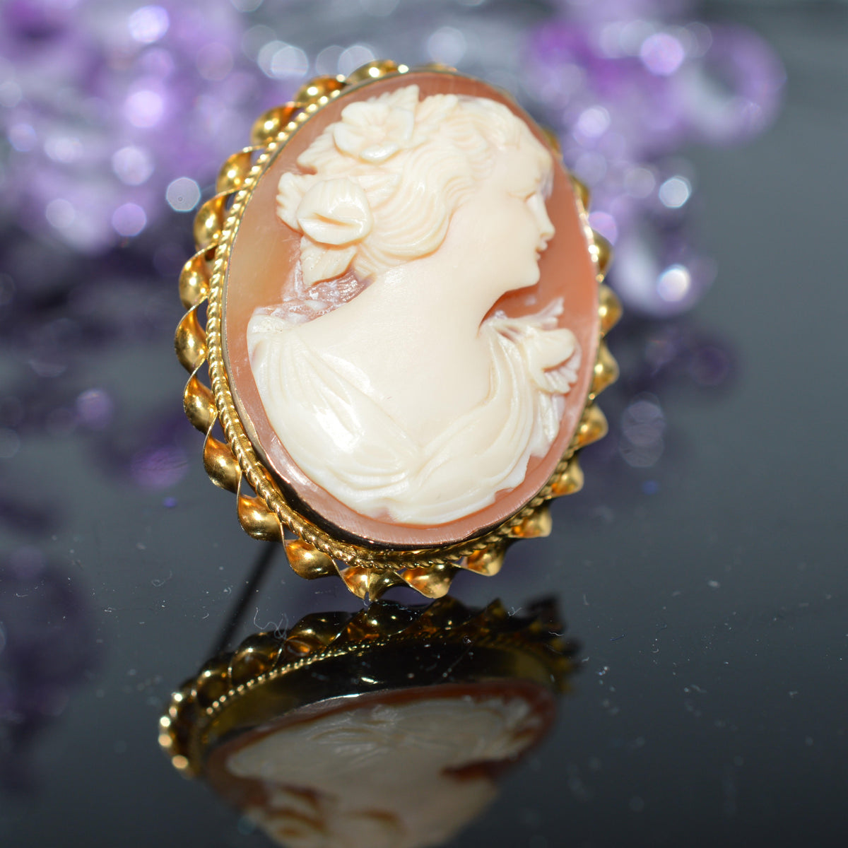 10K Yellow Gold Cameo Pin/Pendant With Twisted Border
