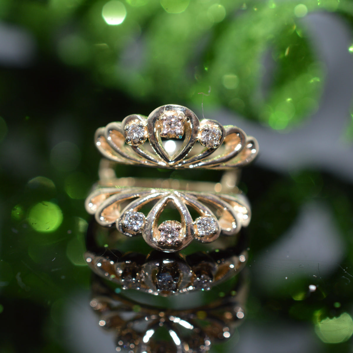 10K Yellow Gold Diamond Ring Jacket With 6 Round Diamonds