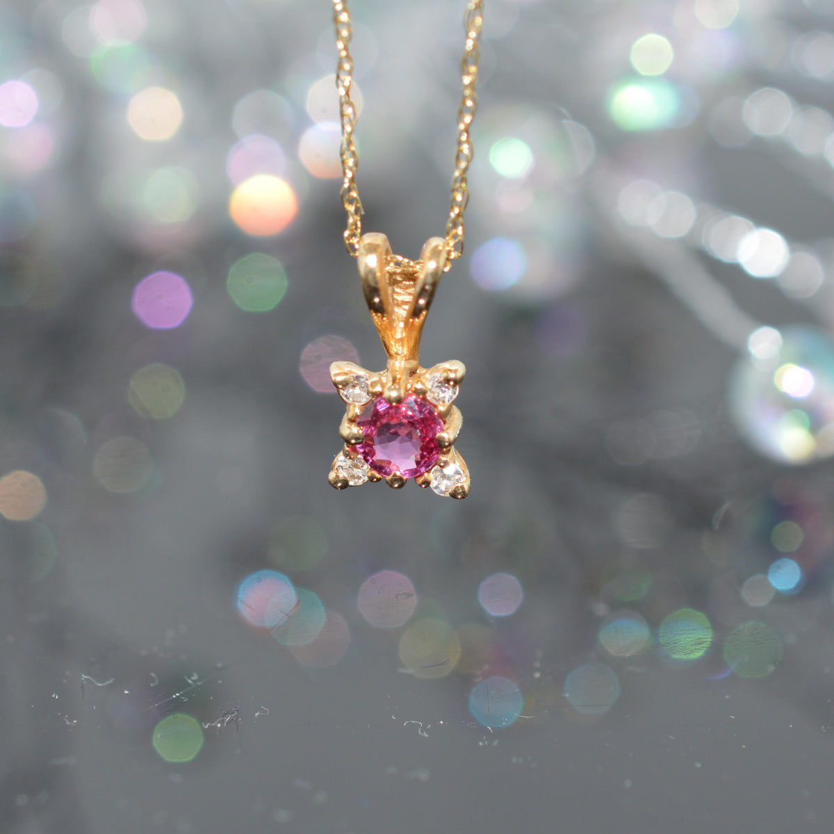 14K Yellow Gold Round Ruby & Diamond Pendant On 18" Chain