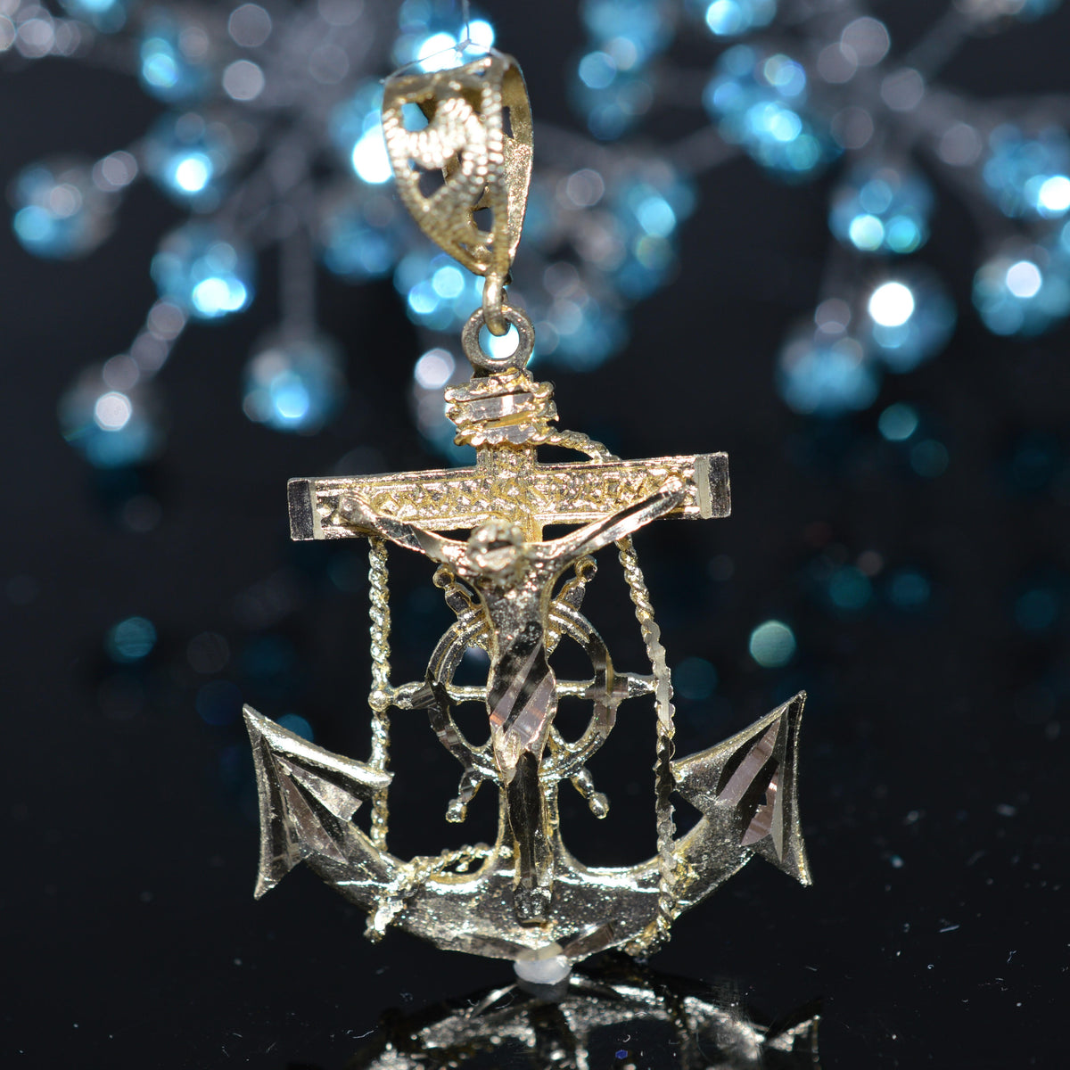 10K Yellow Gold Anchor/Crucifix Charm