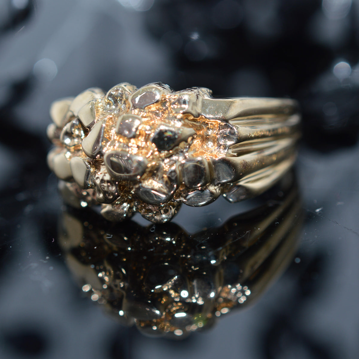 10K Yellow Gold Nugget Ring With Ribbed Sides