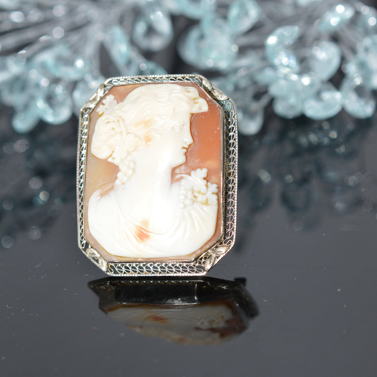 14K White Gold Octagonal Cameo Pin/Pendant