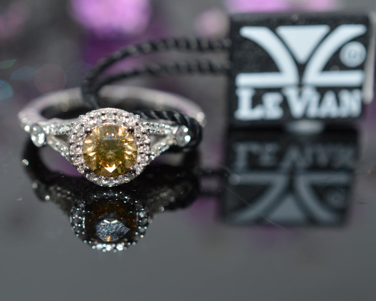 14K White Gold LeVian Chocolate Diamond & White Diamond Ring