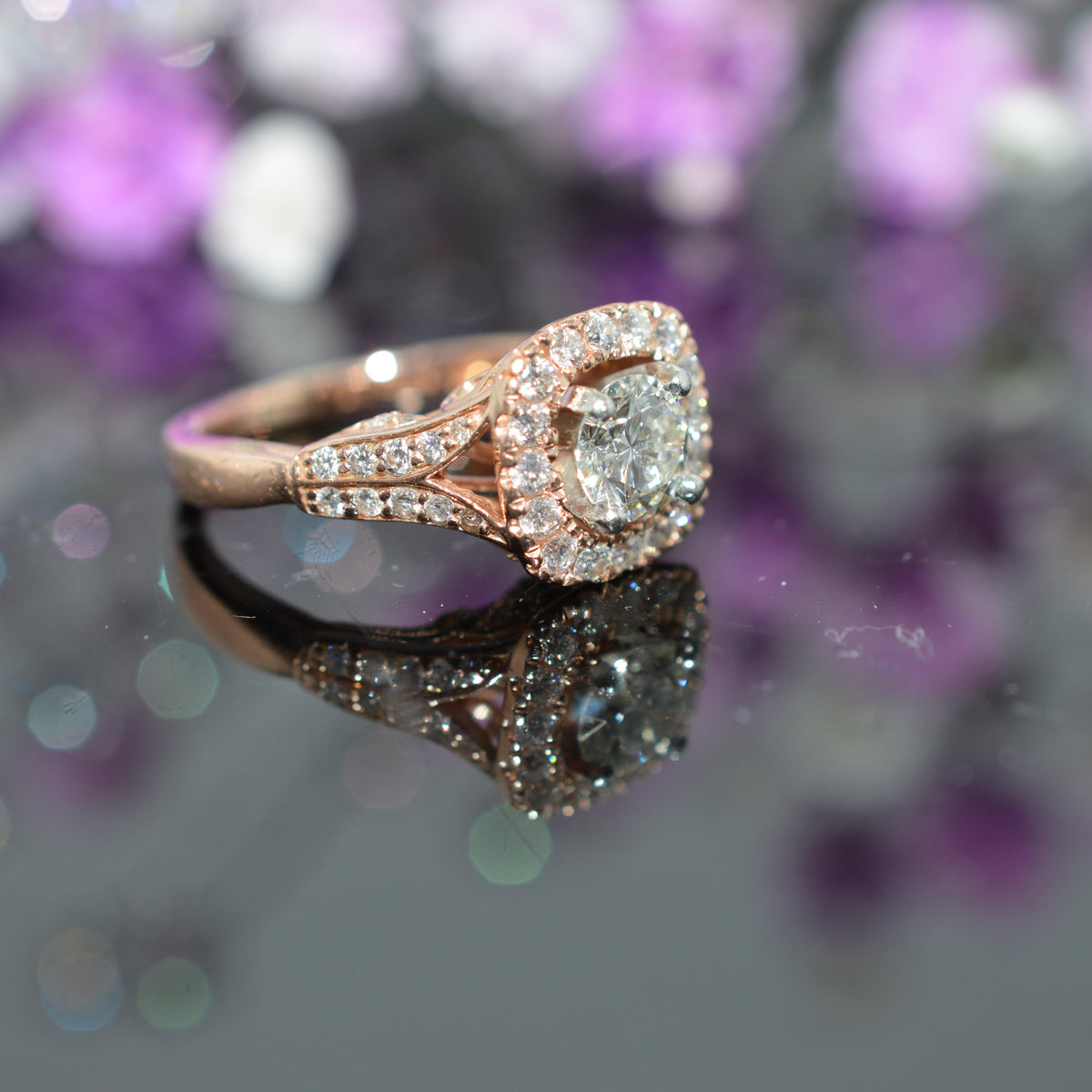14K Rose Gold Leaf & Vine Style Diamond Engagement Ring