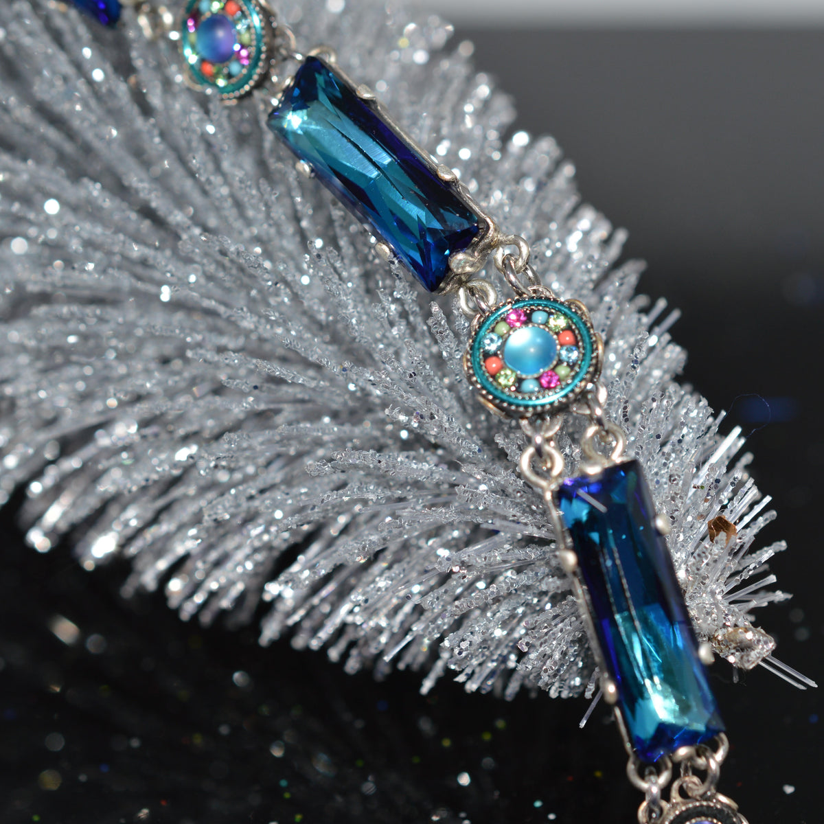 Antique Silver Plate Kensington Bracelet With Bermuda Blue Crystals by Firefly