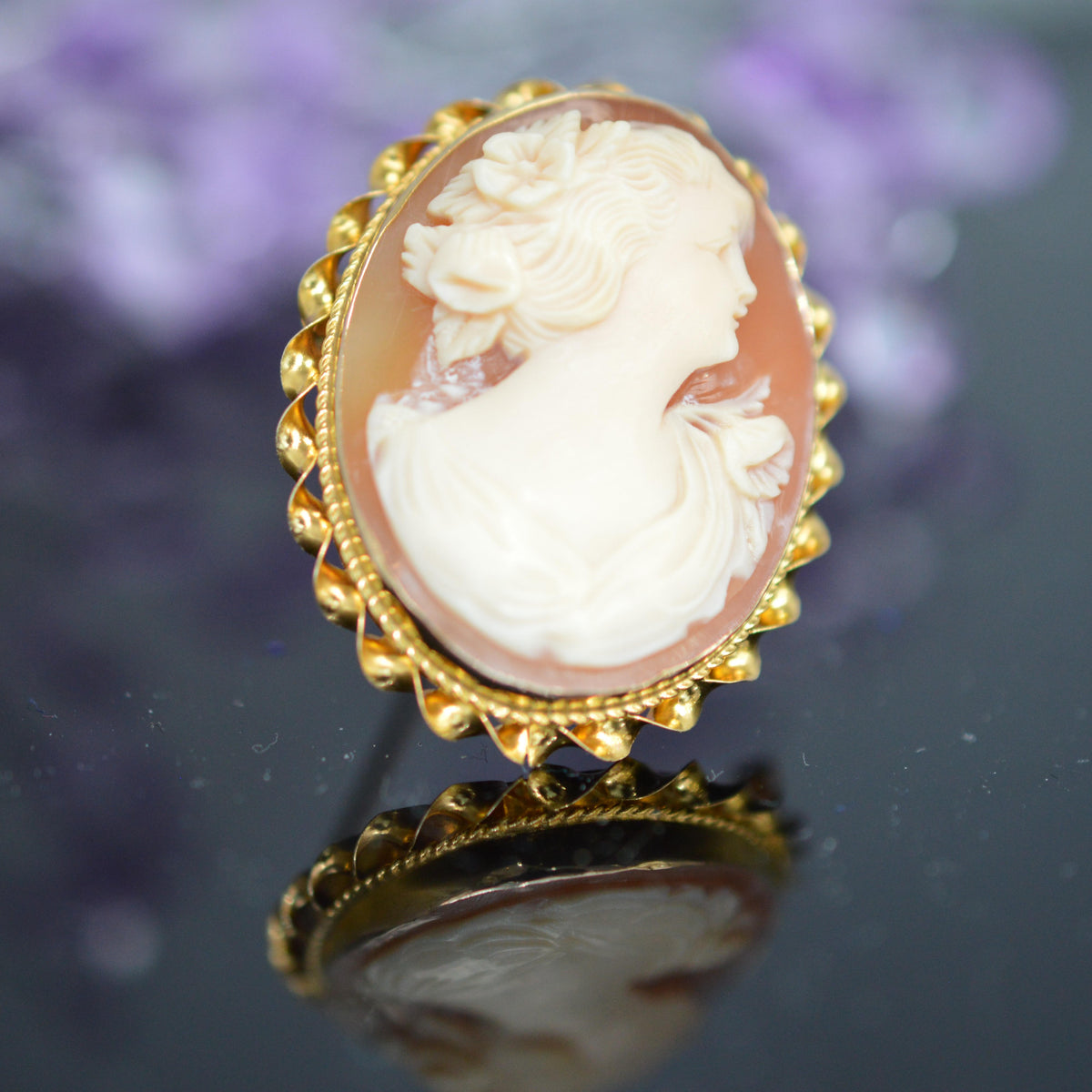 10K Yellow Gold Cameo Pin/Pendant With Twisted Border