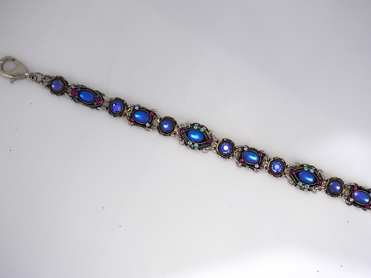 Antique Silver Plate Moonlight Bracelet With Tanzanite Color Crystals by Firefly