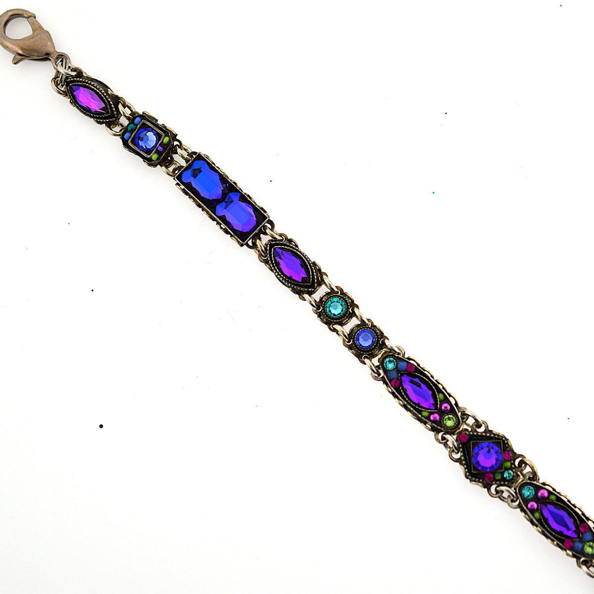 Antique Silver Plate Carmel Linear Bracelet With Purple Crystals by Firefly