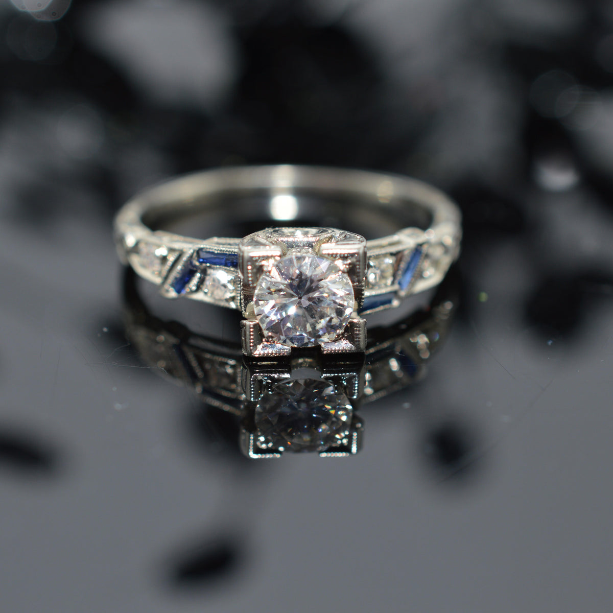 18K White Gold Antique Original Art Deco Diamond Engagement Ring