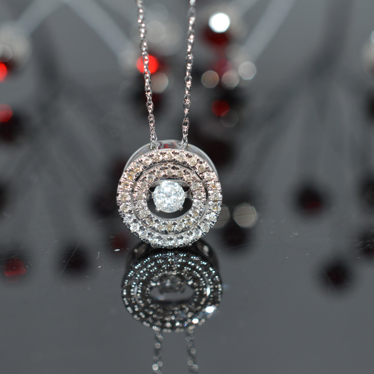10K White Gold Dancing Diamond Pendant With Chain
