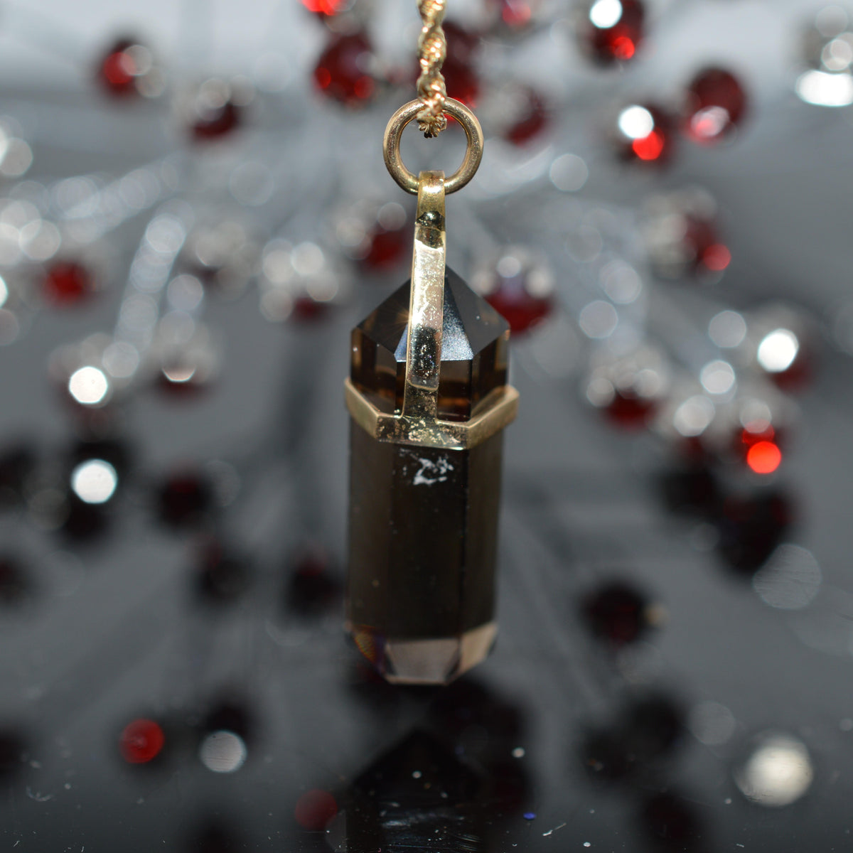 14K Yellow Gold Necklace With Smoky Quartz Crystal Pendant
