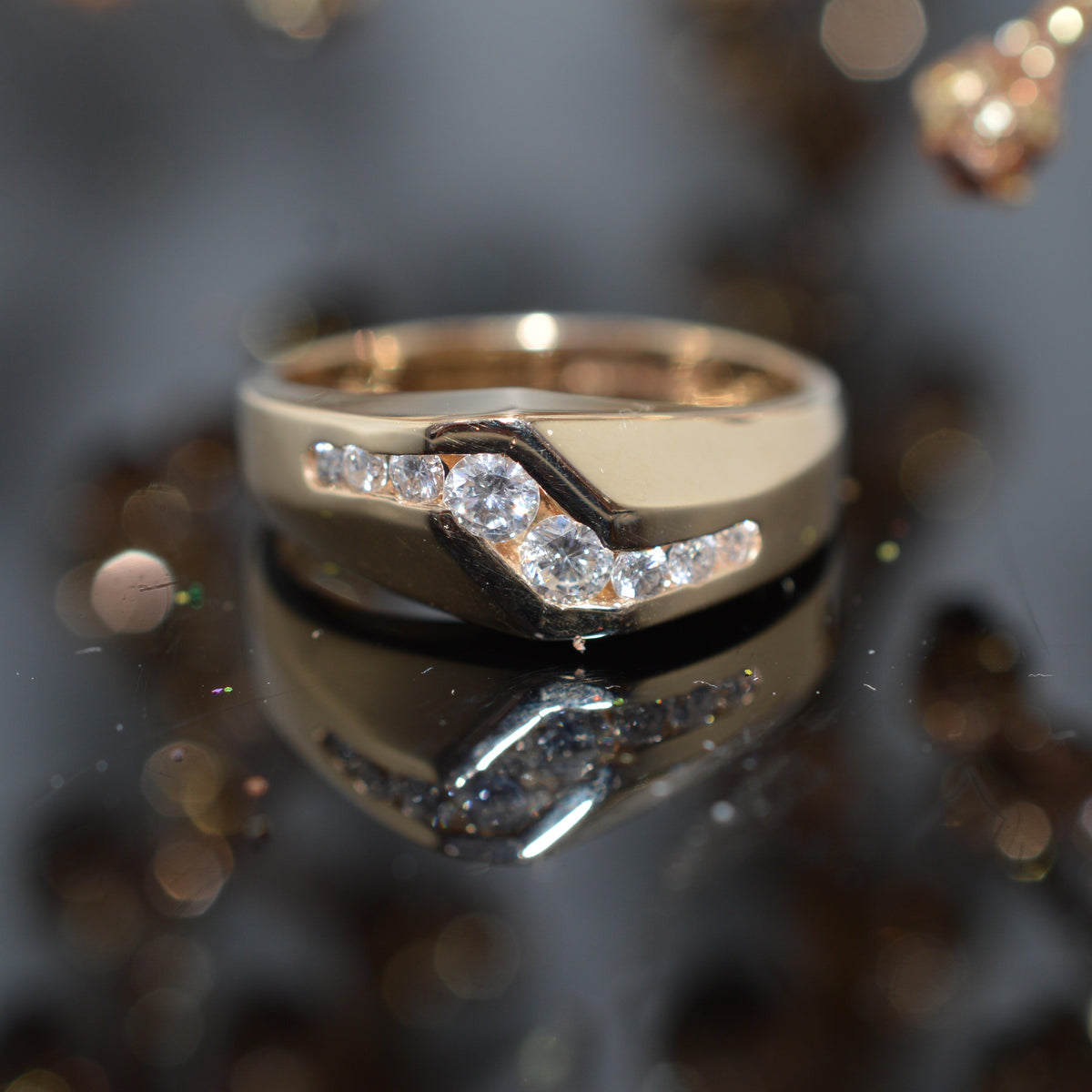 14K Yellow Gold Gents 1/2 Carat Total Weight Diamond Ring