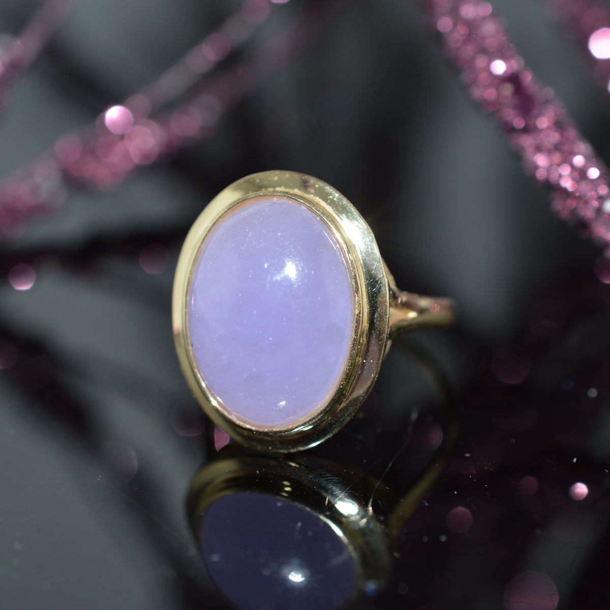 14K Yellow Gold Bezel Set Lavender Jade Ring