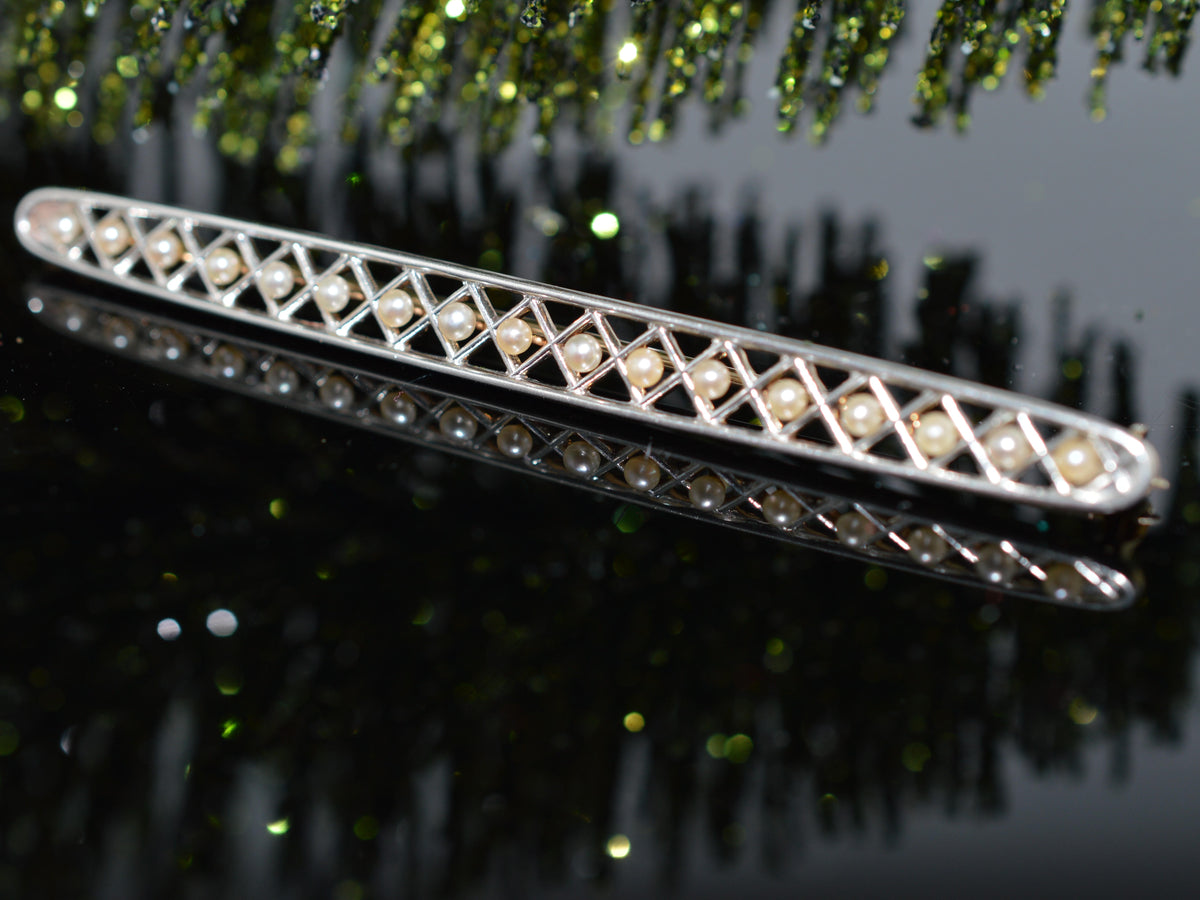 14K Two Tone Gold 3 Inch Long Pearl Bar Pin