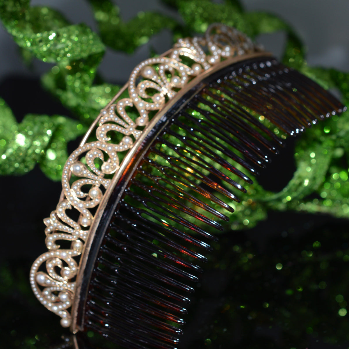 14K Yellow Gold Regency Style Hair Comb With Seed Pearls
