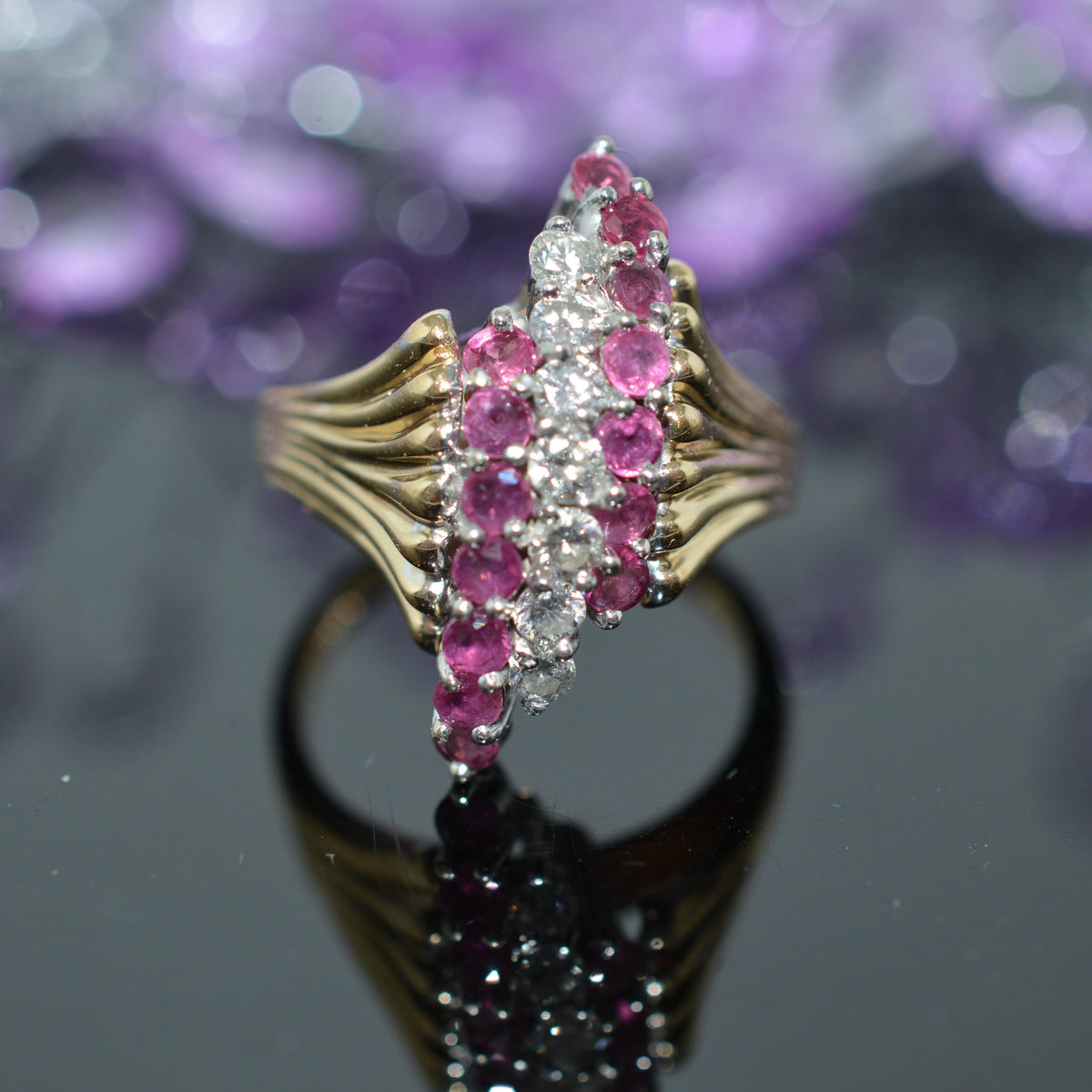 14K Two Tone Gold Ring With Rubies And Diamonds