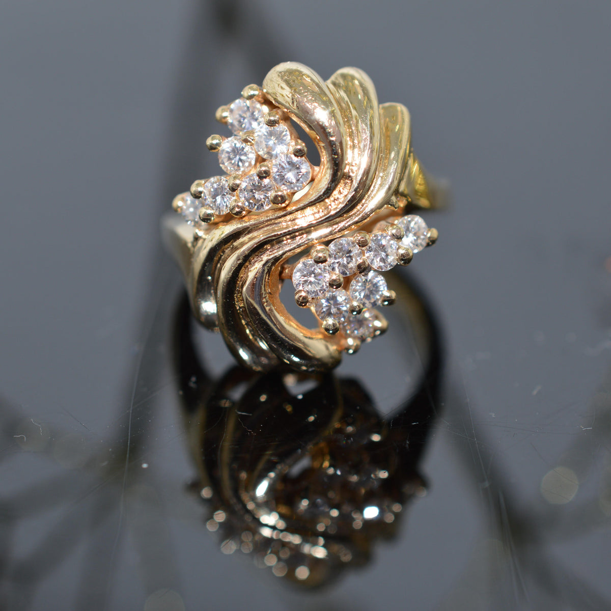 Beautiful 14K Yellow Gold Diamond Cluster Ring