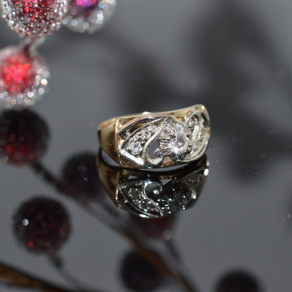 14K Two Tone Gold & Diamond Ring by Gothic