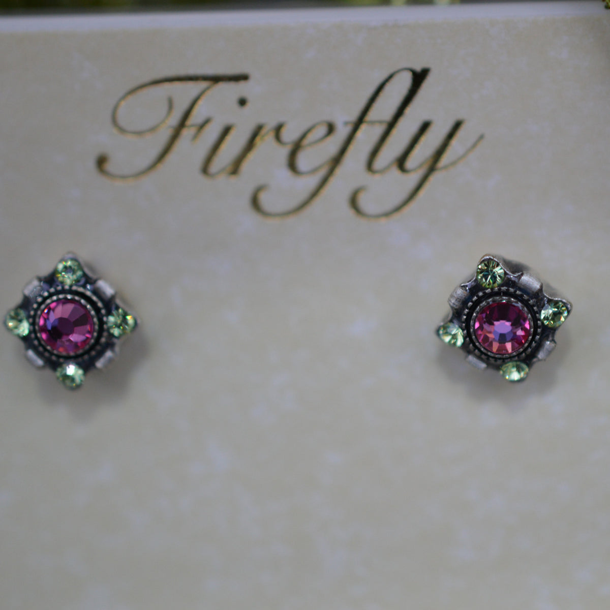 Antique Silver Plated Rose Crystal Dulce Stud Earrings By Firefly