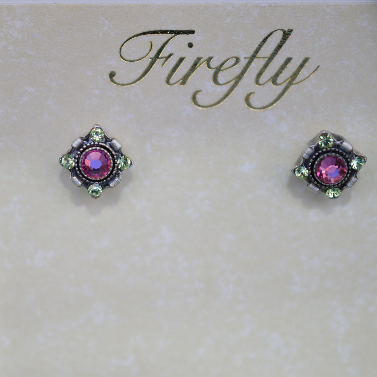 Antique Silver Plated Rose Crystal Dulce Stud Earrings By Firefly