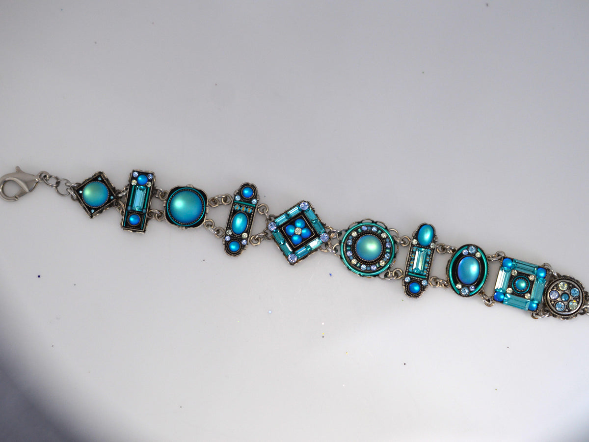 Antique Silver Plate La Dolce Vita Bracelet With Moonlight Light Blue Crystals by Firefly