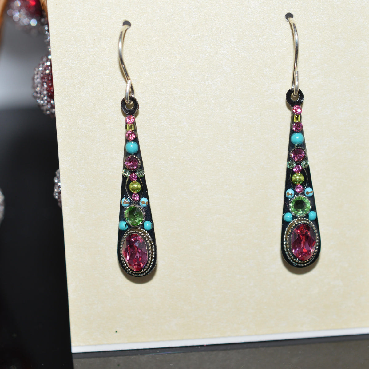 Antique Silver Plate Medium Stiletto Rose Crystal Earrings By Firefly
