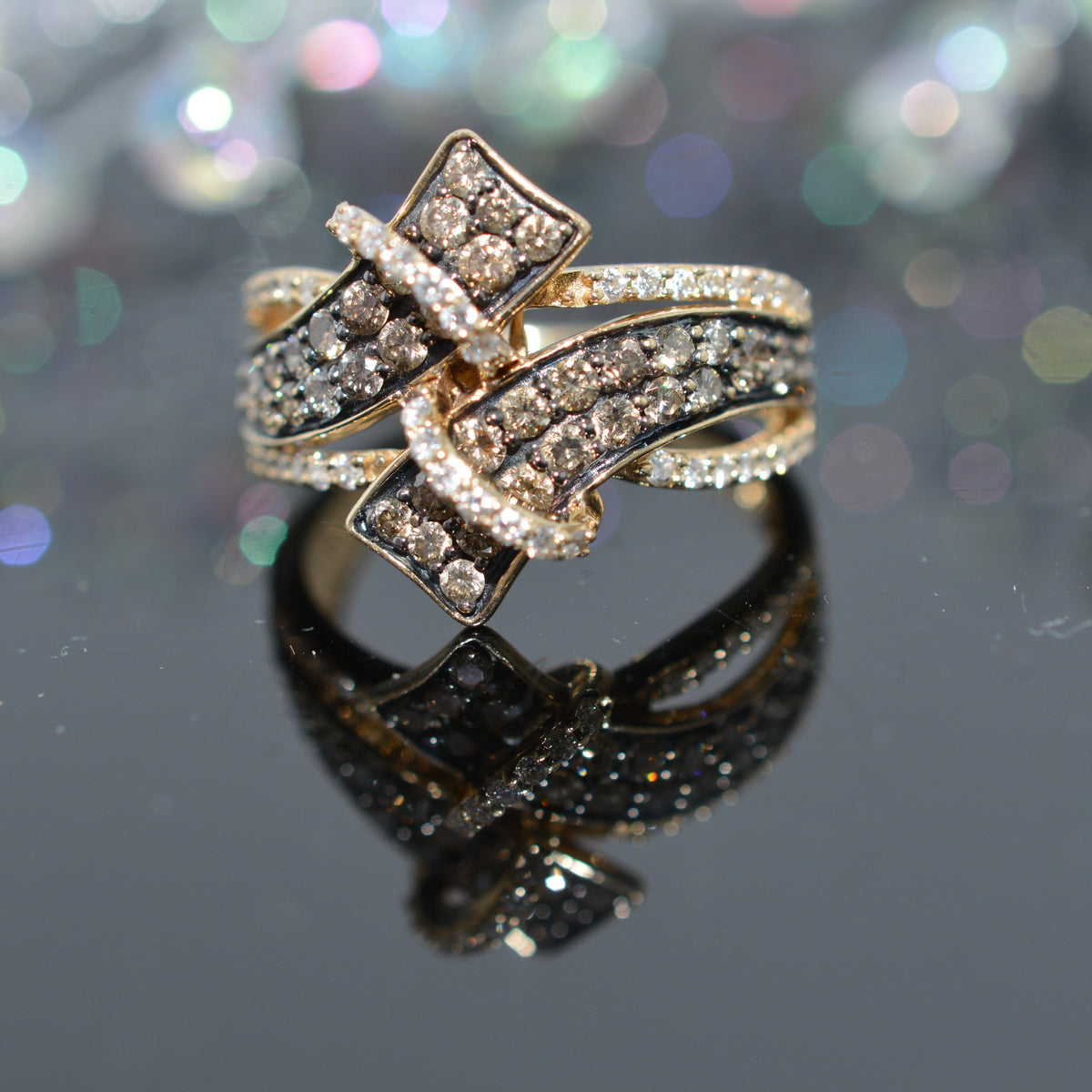 14K Yellow Gold "LeVian" Chocolate & White Diamond Ring