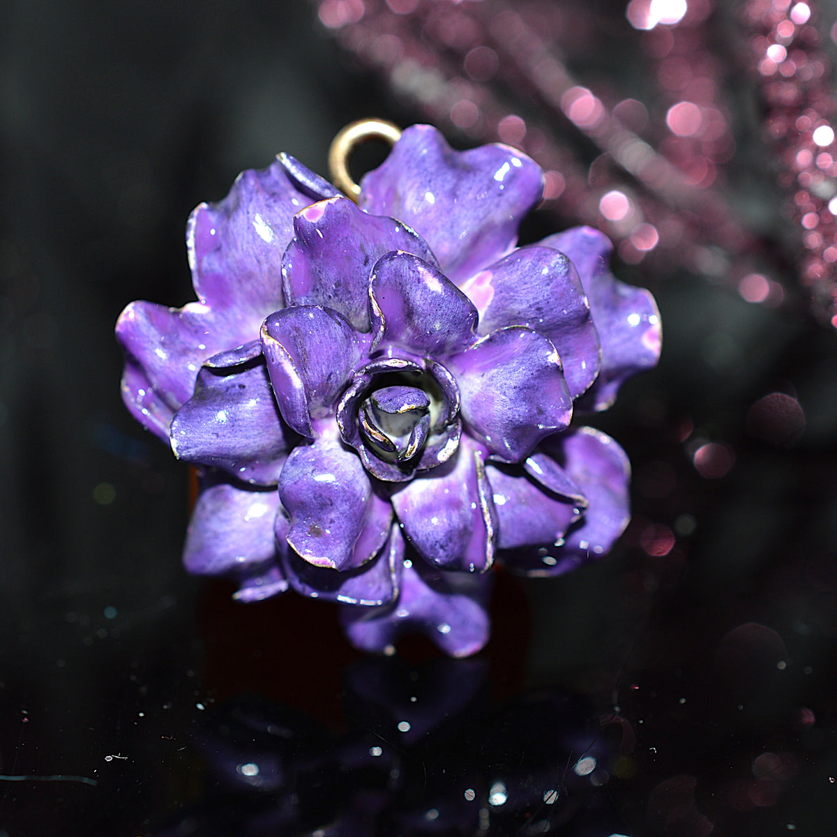 14K Yellow Gold Purple Enamel Flower Pin & Pendant