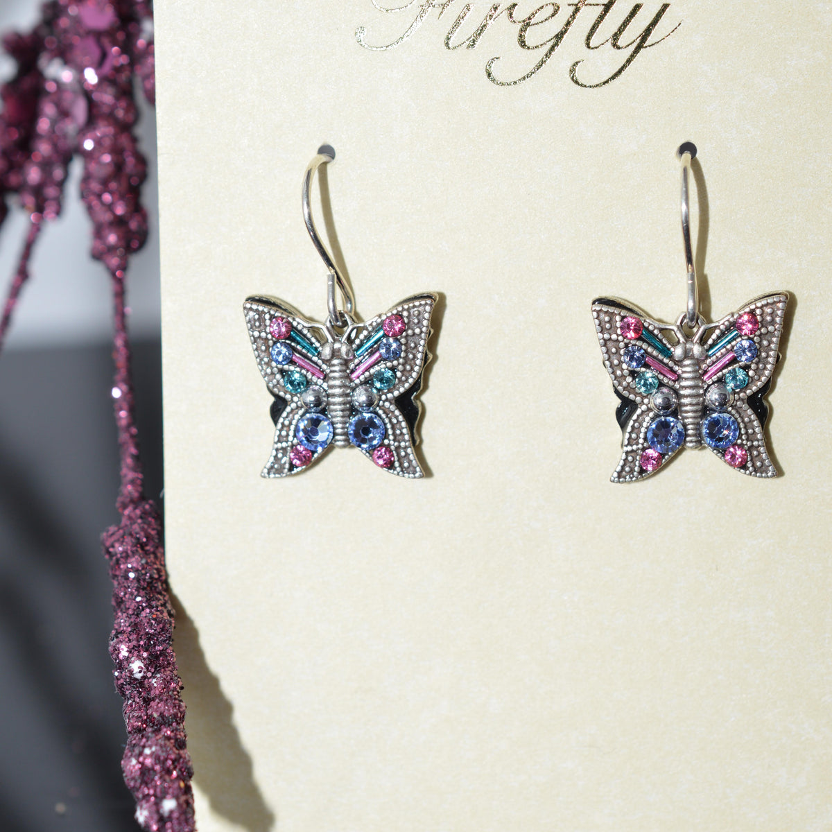 Antique Silver Plated Filigree Butterfly Earrings by Firefly